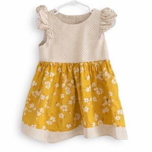 Ricrac & Ruffles Girls Yellow Floral Ruffle Sleeve Dress 4T